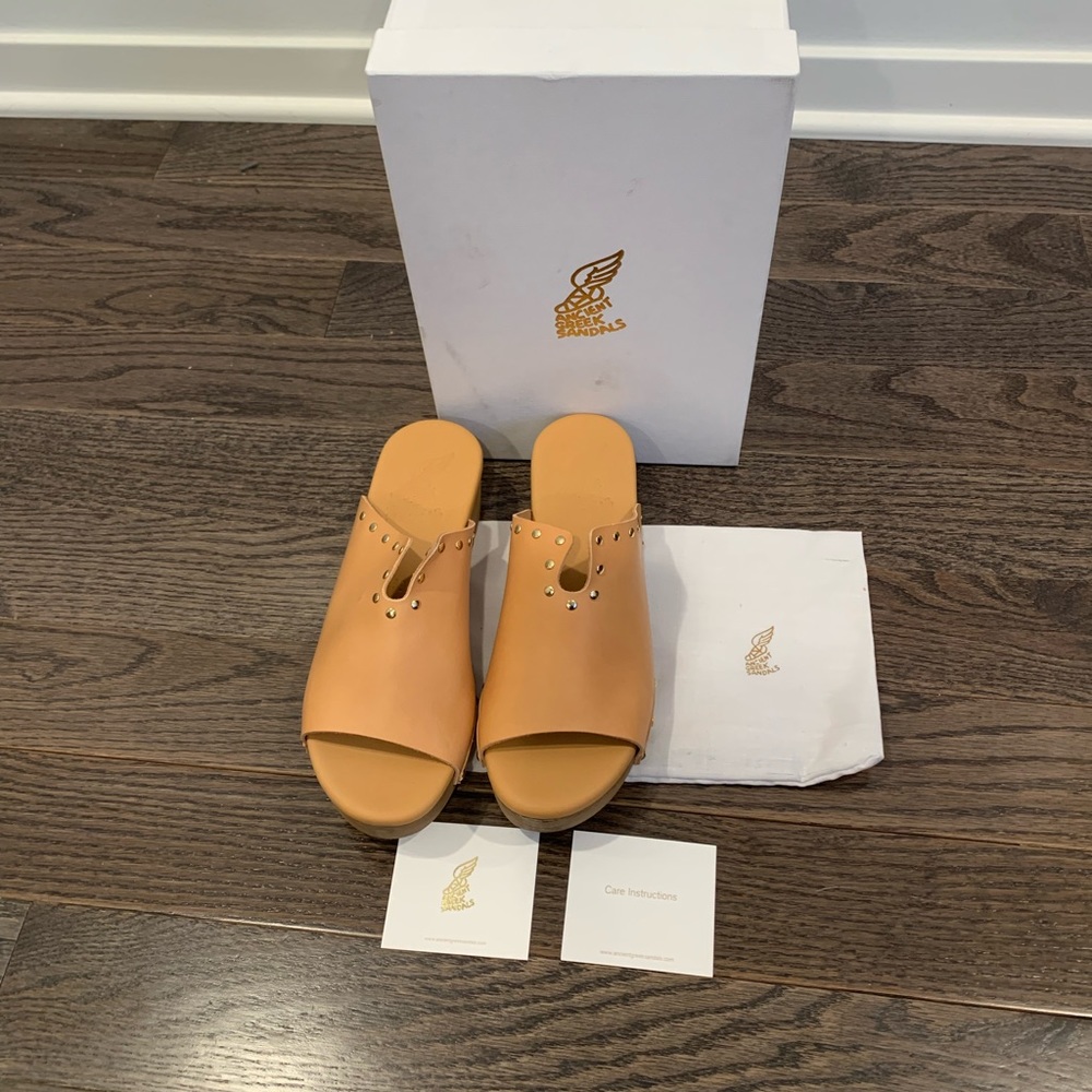 NIB Ancient Greek Sandals Sagini Leather Clog Sandal in Natural (Beige) Sz 39 EU